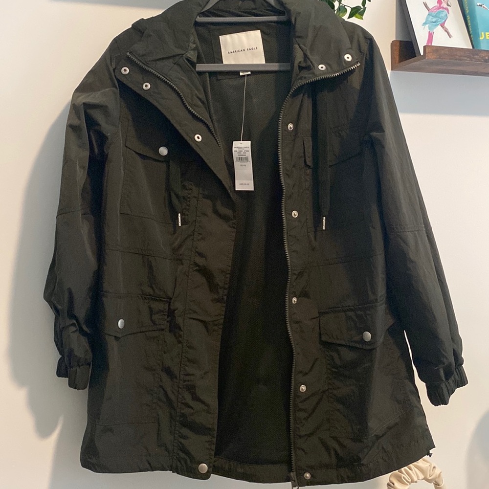 Brand New American Eagle Dark Green Rain Jacket